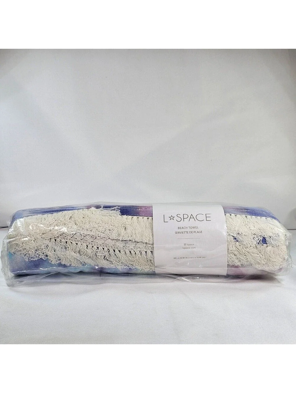 L Space Beach Towel Tie Dye Purple Blue Pink Cotton Fringe 68x30 NEW